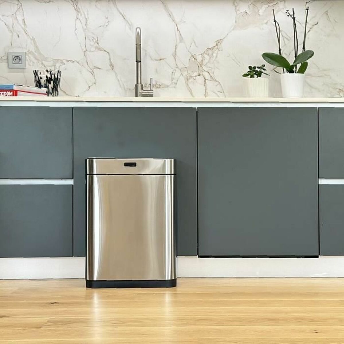 Mülltonne Kitchen Move Grau Metall Edelstahl 60 L